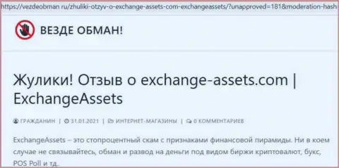 Чем чревато сотрудничество с организацией Exchange Assets ? Обзорная статья о internet кидале