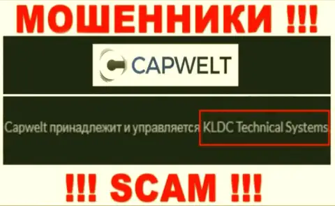 Юридическое лицо организации CapWelt Com - это КЛДЦ Техникал Системс, инфа взята с официального сервиса