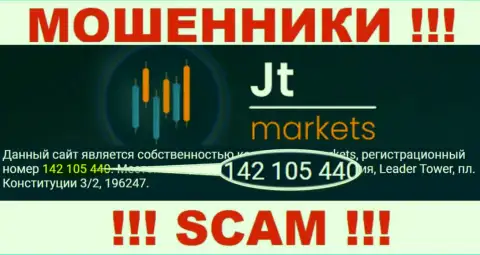 Будьте крайне осторожны !!! Регистрационный номер JT Markets - 142 105 440 может быть липовым