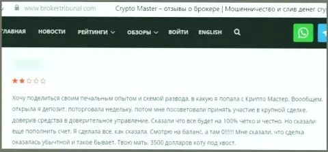 Комментарий, после прочтения которого стало ясно, компания Crypto Master - это МОШЕННИКИ !
