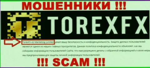 Юридическое лицо, владеющее internet-махинаторами TorexFX Com это TorexFX 42 Marketing Limited