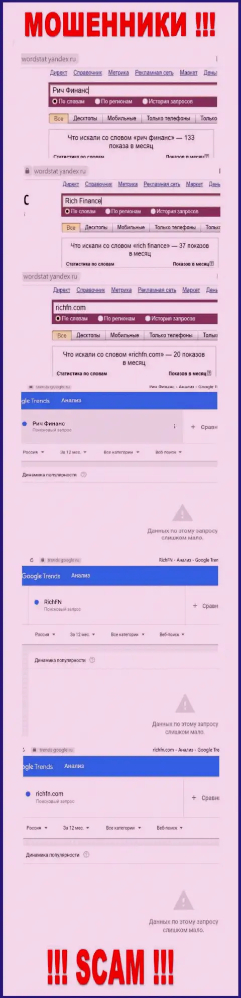 Число онлайн запросов в сети интернет по бренду мошенников Рич Финанс