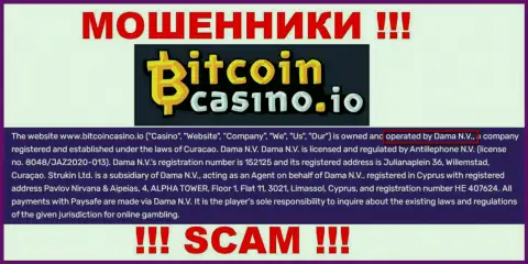 Шарашка Bitcoin Casino находится под крылом организации Dama N.V.