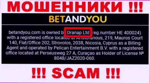 Кидалы BetandYou не скрывают свое юр лицо - это Dranap Ltd