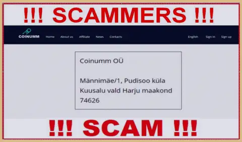 Coinumm Com scammers company address