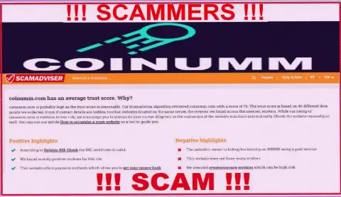 Information about Coinumm Com scammers from the scamadviser com