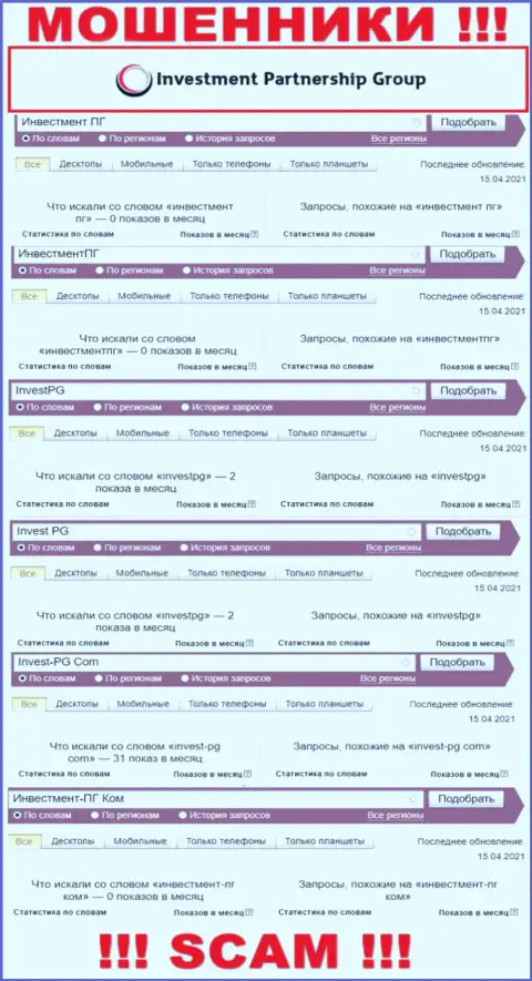 Статистика интернет запросов в поисковиках касательно аферистов ИнвестментПГ