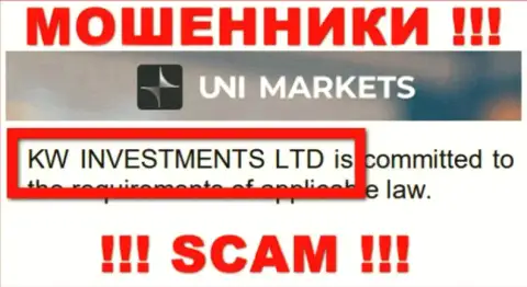 Владельцами UNIMarkets Com оказалась компания - KW Investments Ltd