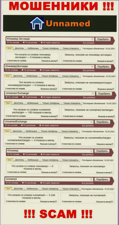 Поисковые запросы по жуликам Юннамед Эксчэндж