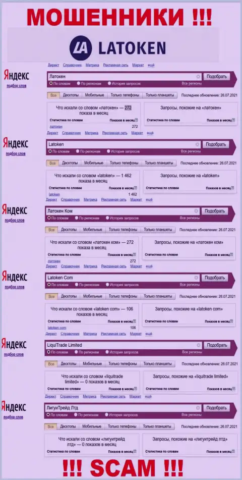 Онлайн-запросы по мошенникам Latoken