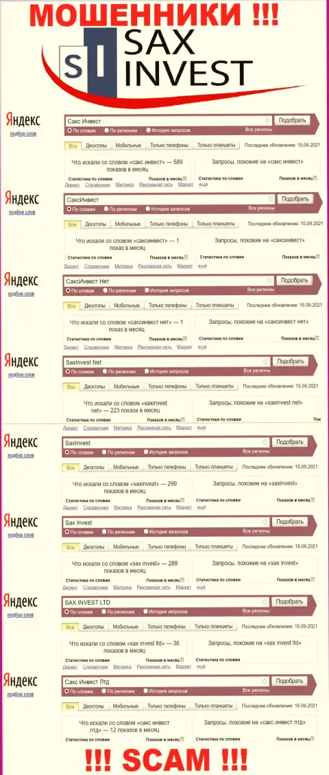 Анализ online запросов по бренду SAX INVEST LTD