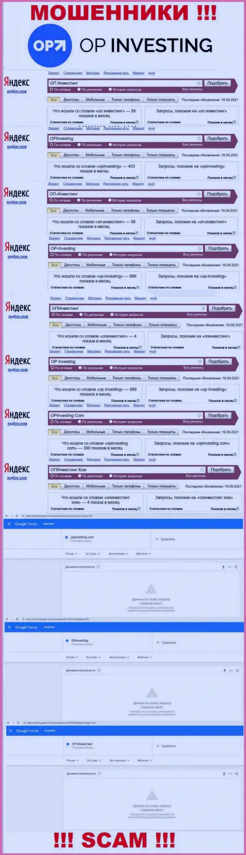 Суммарное число online запросов посетителями сети интернет материала об мошенниках OPInvesting