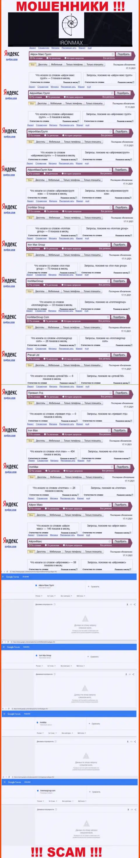 Статистические данные об online-запросах по бренду интернет лохотронщиков Айрон Макс