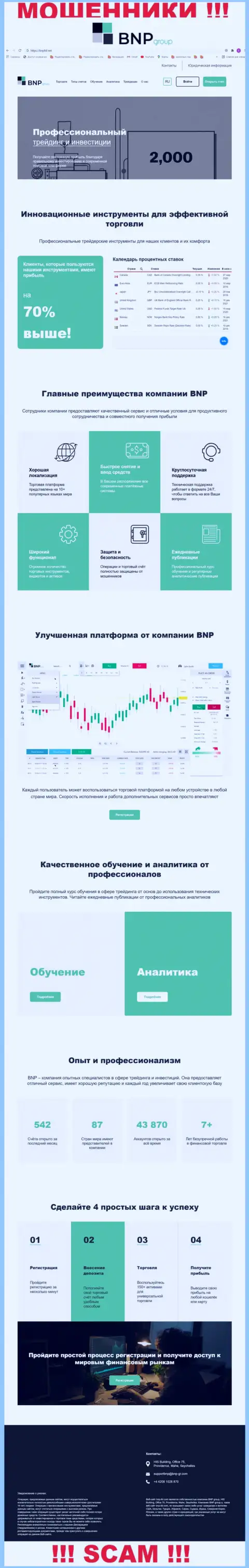 Сайт конторы BNP Group, забитый липовой информацией