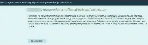 Отзыв клиента, который оказался наглым образом одурачен интернетразводилами ПаннаИнк