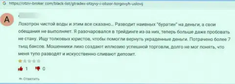 По мнению автора предоставленного отзыва, GTradex - это жульническая компания