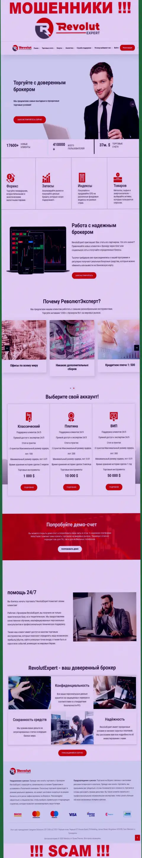 Вид официального сайта противоправно действующей компании RevolutExpert
