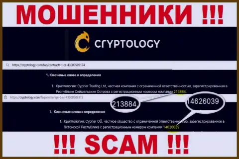 Cryptology Com на самом деле имеют регистрационный номер - 213884