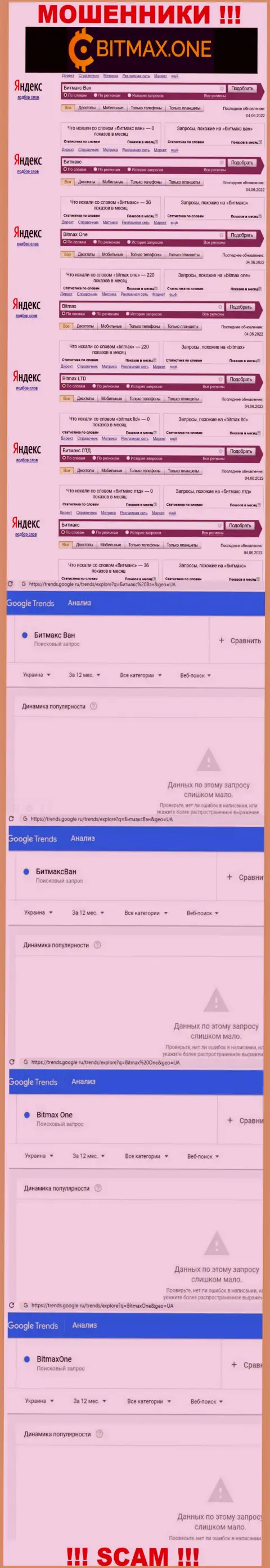 Статистика брендовых online-запросов по мошеннической организации Bitmax One