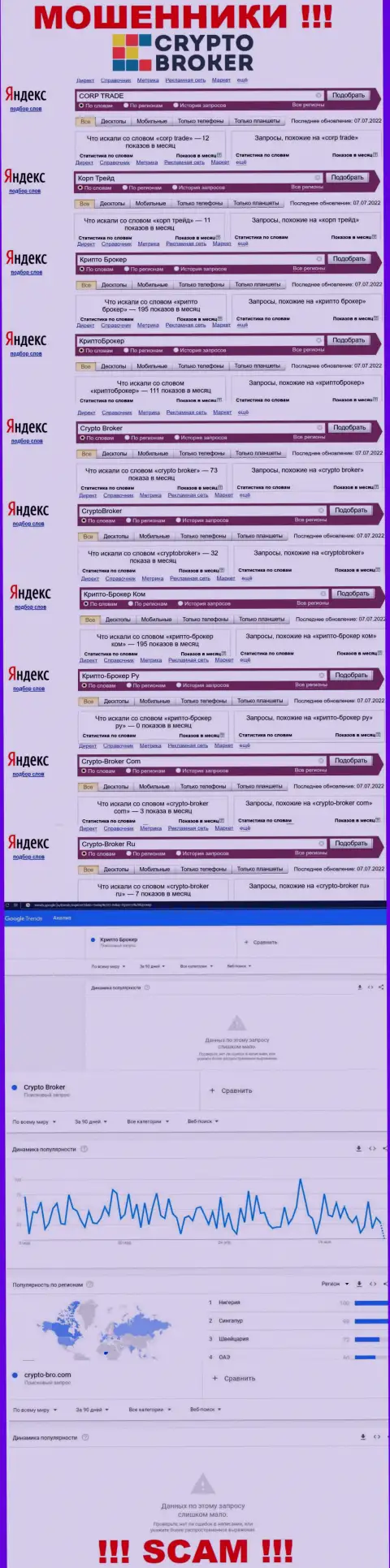 Статистические данные онлайн-запросов по бренду CryptoBroker во всемирной интернет паутине