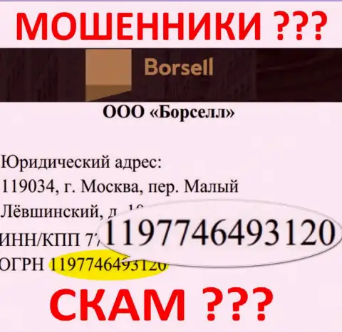 Номер регистрации жульнической компании Borsell LLC - 1197746493120