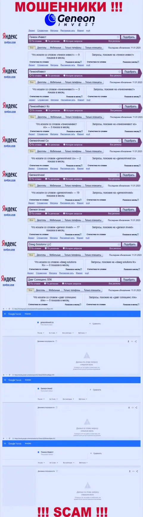 Статистика online-запросов по мошенникам GeneonInvest Co во всемирной сети internet