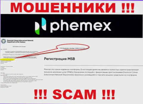 Регистрационный номер конторы, которая владеет PhemEX - 310000171217304