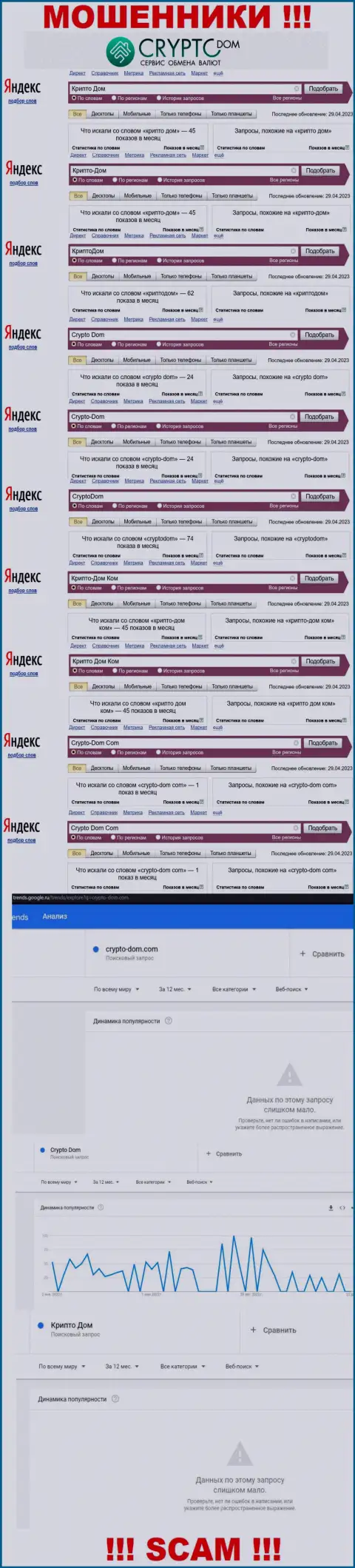 Статистика поисков инфы о internet аферистах Crypto Dom Com