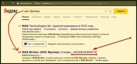 Первые 2-е строчки Yandex - NAS-Broker мошенники !!!