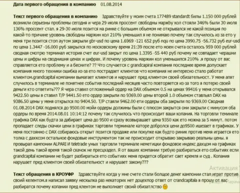 Гранд Капитал не исполняет свои обещания - отзыв биржевого трейдера