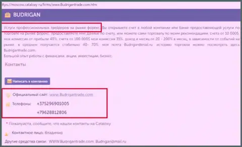 Телефонные номера Forex махинаторов BudriganTrade